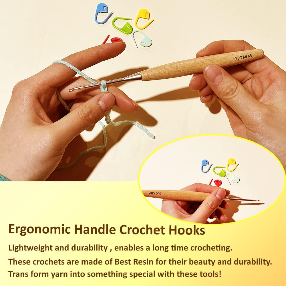 Yarniss Beech Wood Crochet Hooks – 3-6 mm Ergonomic Set + Case