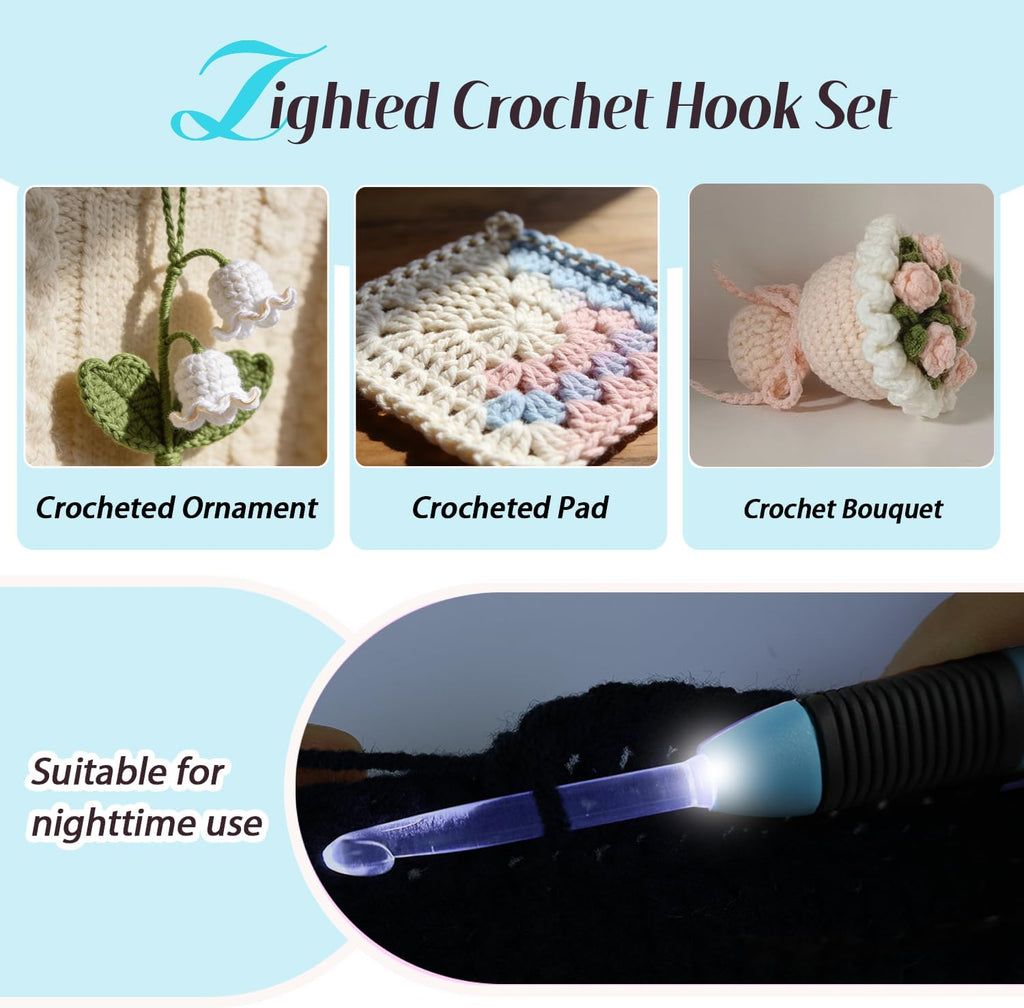 Yarniss Lighted Crochet Hook,4.0mm Crochet Hook Glow in Dark with Battery,Dark Red