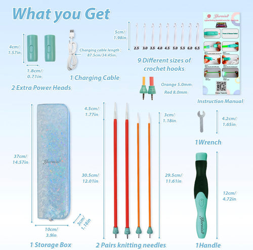 Yarniss 13-Piece Light Up Crochet Hooks 2.5-6.5mm,2 Size Lighted Knitting Needles Set 5.0mm 8.0mm, Includes 2 Extra USB Rechargeable Headswith Case