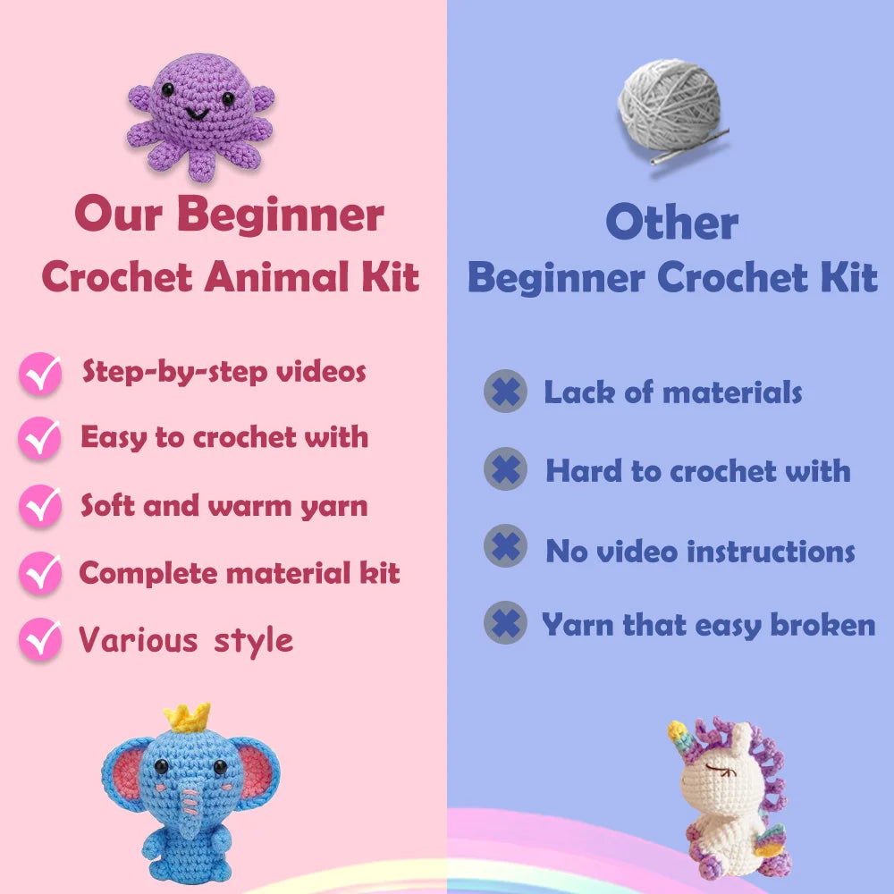 Yarniss Beginner Crochet Kit – Unicorn Octopus Elephant