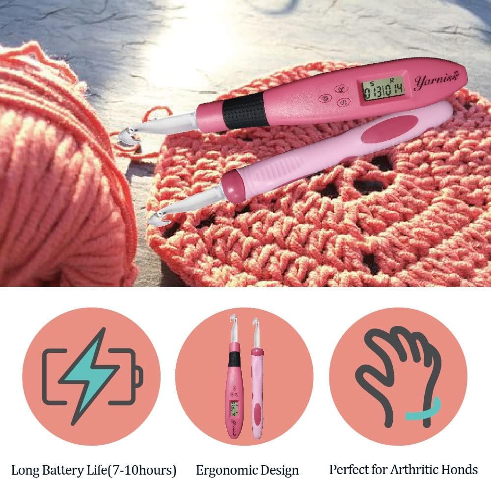 Yarniss 17 Size Lighted Crochet Hooks Set 2.5 mm to 14.0 mm, Plastic&Metal Rechargeable Light Up Crochet Hooks with Case