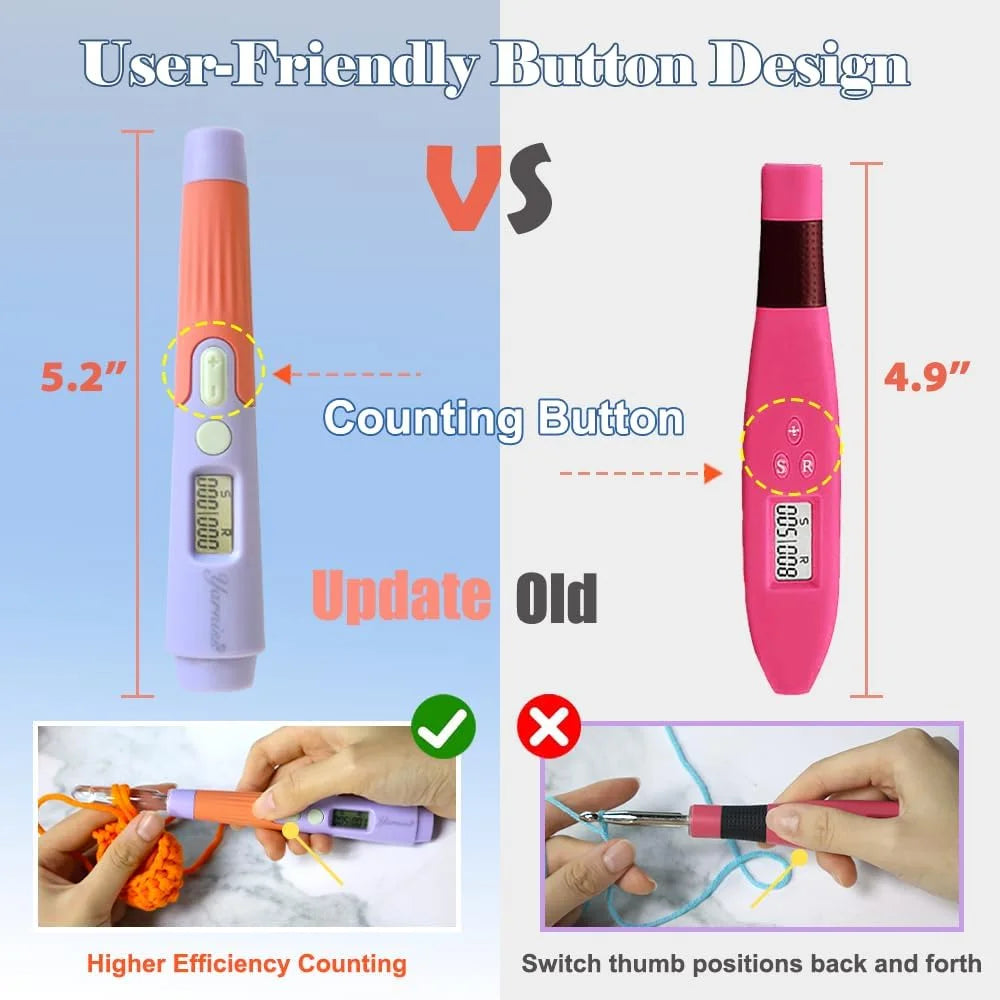 Yarniss Crochet Hooks with Counter 2.0mm-14.0mm,18 Size Digital Counting & Lighted Crochet Hooks Set with Case