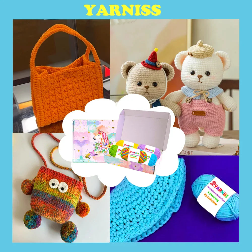 Yarniss Beginner Crochet Yarn – 5-Color Pack with Hook & Tools