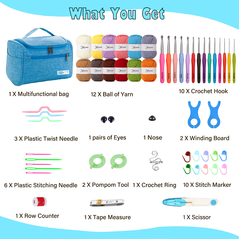 Yarniss Crochet Kits for Beginners with Instruction, All-Inclusive Crochet Set Include 840 Yards Yarn&14 Sizes Crochet Hooks, Crocheting Kit for Adult with Bag,Purple