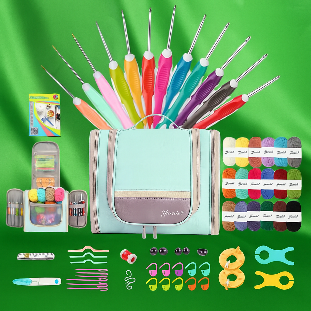 Yarniss Crochet Kit for Beginners,Crochet Kits with 1120 Yards Crochet Yarn Balls and 14 PCS Crochet Hooks Set Travel Knitting Crochet Supplies