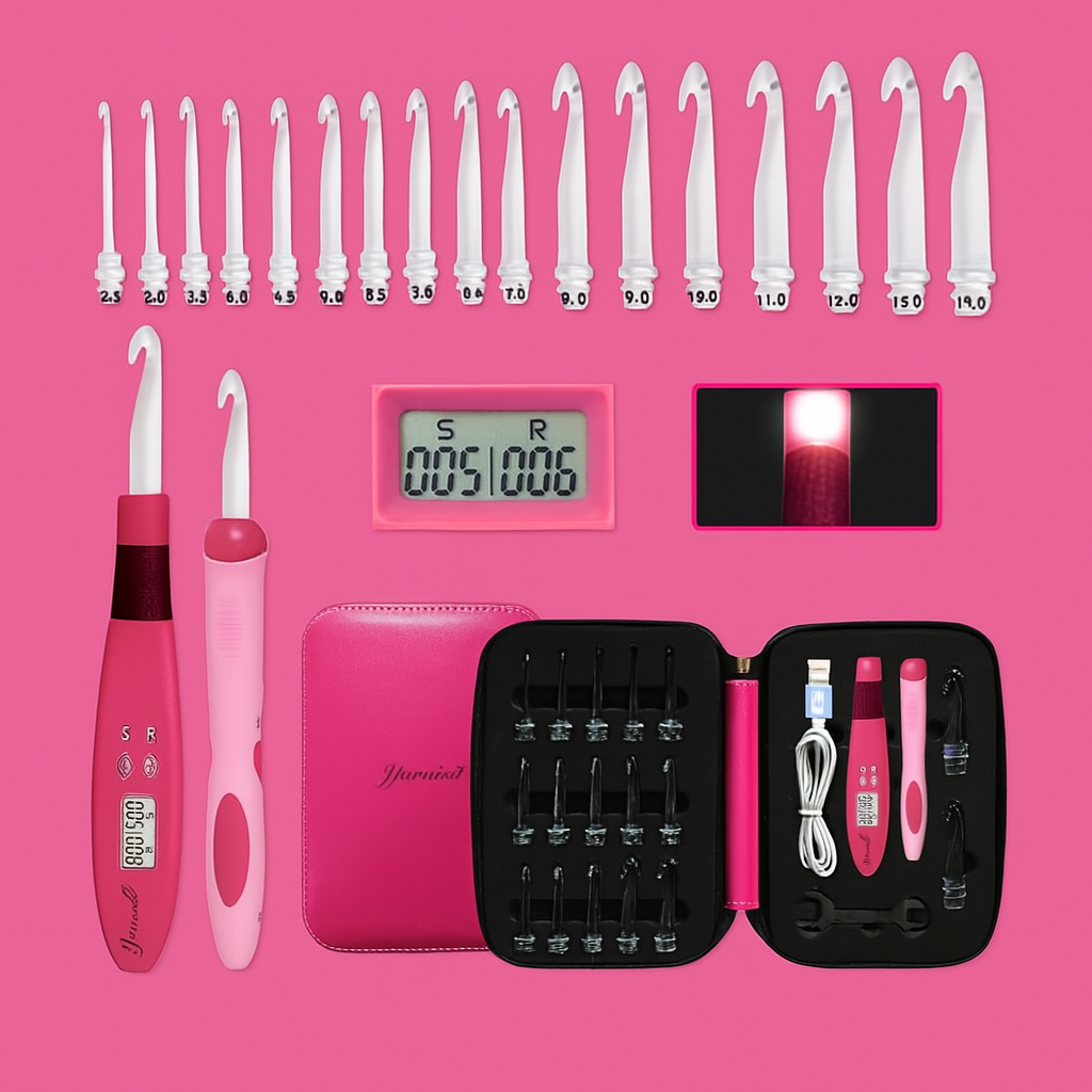 Yarniss 17 Size Lighted Crochet Hooks Set 2.5 mm to 14.0 mm, Plastic&Metal Rechargeable Light Up Crochet Hooks with Case