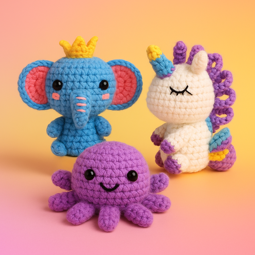 Yarniss Beginner Crochet Kit – Unicorn Octopus Elephant