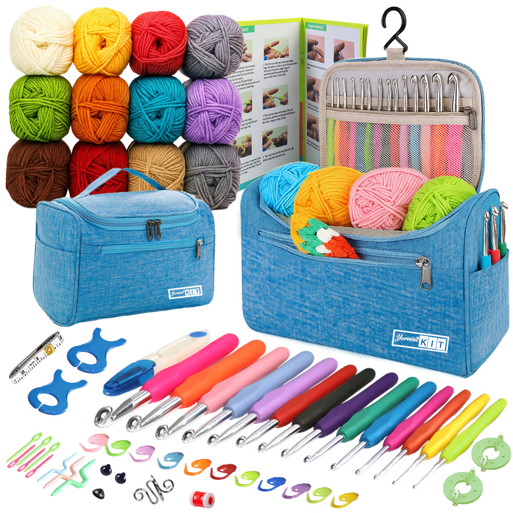 Yarniss Crochet Kits for Beginners with Instruction, All-Inclusive Crochet Set Include 840 Yards Yarn&14 Sizes Crochet Hooks, Crocheting Kit for Adult with Bag,Purple