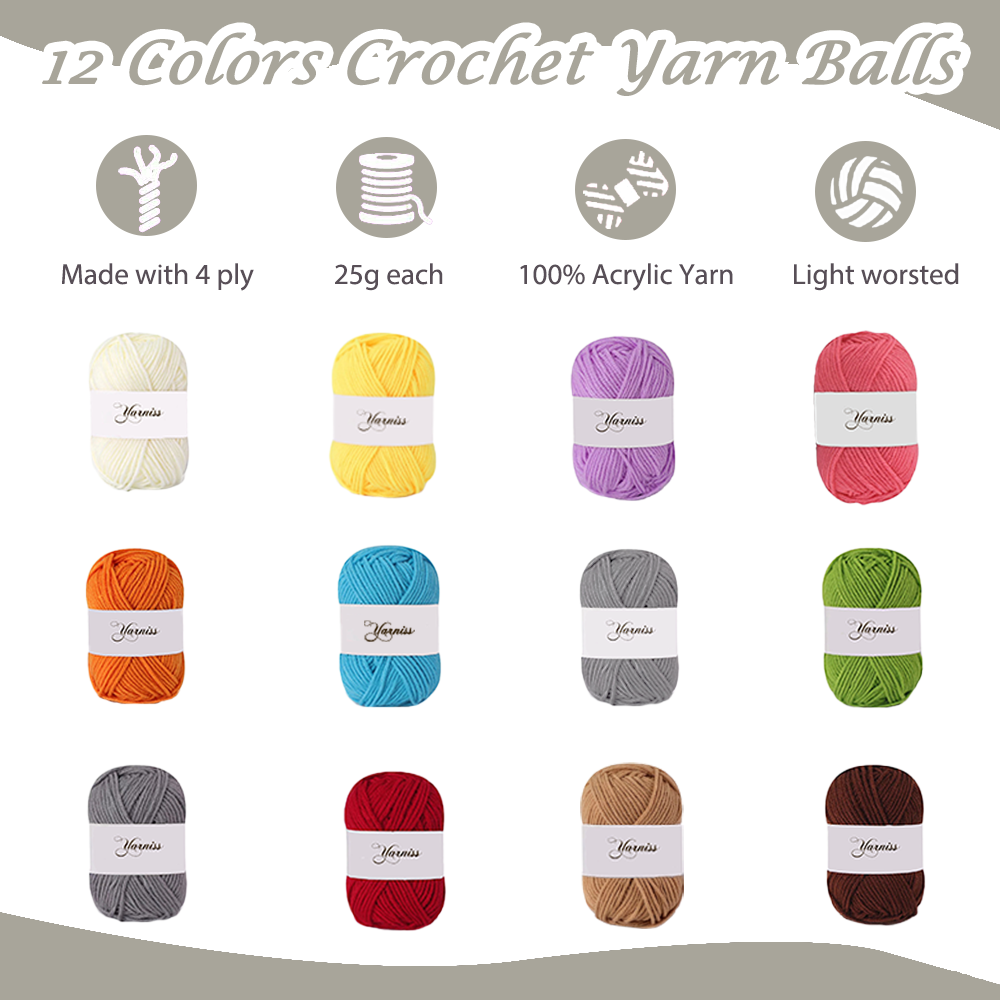 Yarniss Crochet Kits for Beginners with Instruction, All-Inclusive Crochet Set Include 840 Yards Yarn&14 Sizes Crochet Hooks, Crocheting Kit for Adult with Bag,Purple