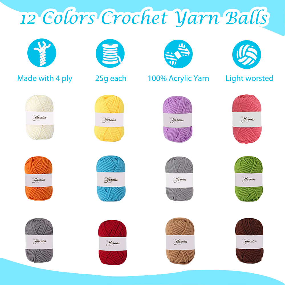 Yarniss Crochet Kits for Beginners with Instruction, All-Inclusive Crochet Set Include 840 Yards Yarn&14 Sizes Crochet Hooks, Crocheting Kit for Adult with Bag,Purple